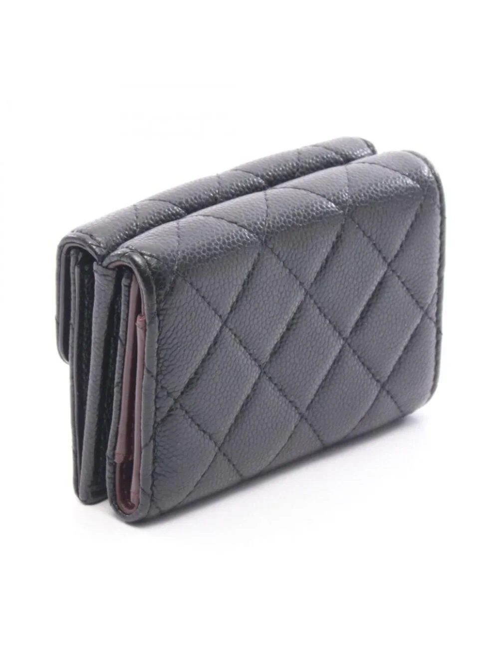 Chanel Trifold Wallet Classic Small Flap Quilted Black Caviar Leather Compact